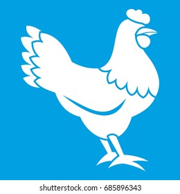 Hen icon white isolated on blue background vector illustration