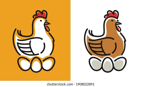 Hen incubates eggs symbol. Chicken logo vector