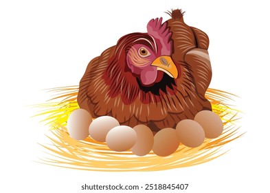 The hen is incubating the eggs.vector design