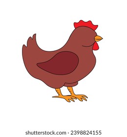 Hen isolated on white background. Vector illustration, suitable for children's books