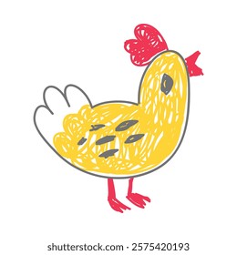 Hen as Kids Doodle Simple Hand Drawn Element Vector Illustration