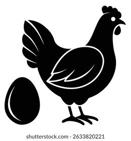 Hen laying egg black silhouette farm animal poultry bird egg