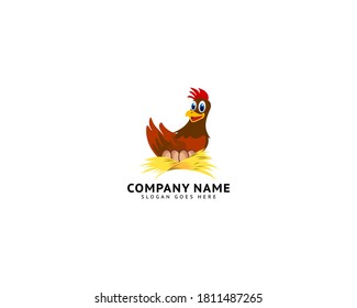 Hen Laying Eggs in its Nest Logo Template Design