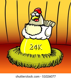 A hen laying a golden egg