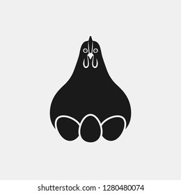 Hen laying on eggs black silhouette front view. Farm animal icon
