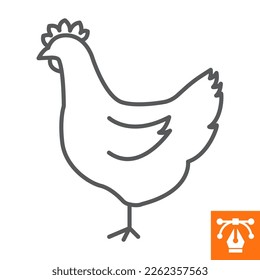 Hen line icon, outline style icon for web site or mobile app, animals and bird, chicken vector icon, simple vector illustration, vector graphics with editable strokes.