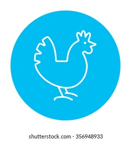 Hen line icon for web, mobile and infographics. Vector white icon on the light blue circle isolated on white background.