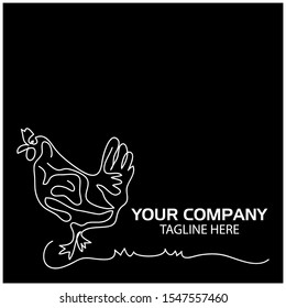 Hen line logo, flat design. Vector Illustration on black background