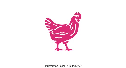 Hen logo. Farm template. Simple cartoon design icon, emblem. View from side, profile. Realistic silhouette. Flat style vector illustration.