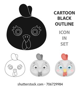Hen muzzle icon in cartoon style isolated on white background. Animal muzzle symbol stock vector illustration.