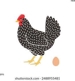 Hen. Nest. Isolated  hen on white background