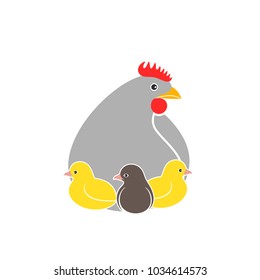 Hen and nest logo. Isolated  hen on white background