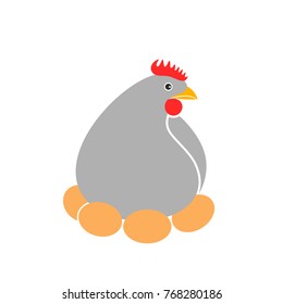 Hen and nest logo. Isolated  hen on white background