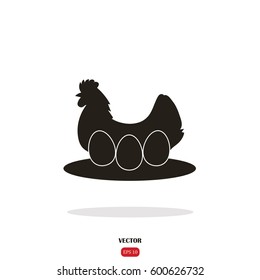 Hen in nest sitting on eggs.. Vector illustration