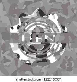 Hen on grey camouflaged pattern