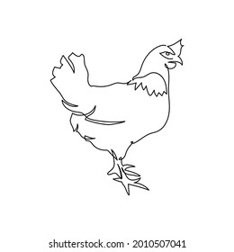 Hen one line art. Continuous line drawing of poultry, domestic animal.