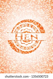 Hen orange mosaic emblem with background