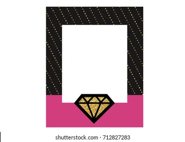 Hen Party Bachelorette vector element for cards, t-shirts, stickers, invitations. Pink photo booth frame with diamond.