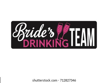 Hen Party Bachelorette vector element for cards, t-shirts, stickers, invitations. Text sign Bride's drinking team Pink with champagne glasses.