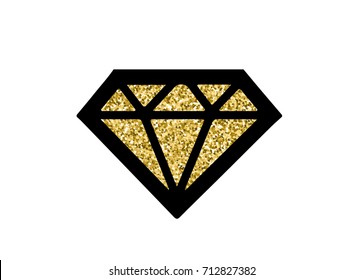 Hen Party Bachelorette vector element for cards, t-shirts, stickers, invitations. Black diamond with golden glitter.