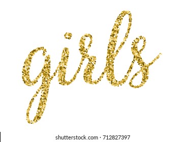 Hen Party Bachelorette vector element for cards, t-shirts, stickers, invitations. Golden word Girls with glitter.