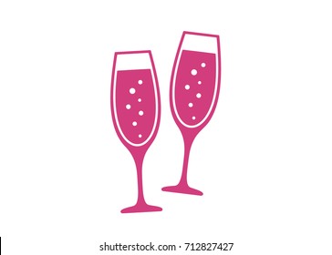 Hen Party Bachelorette vector element for cards, t-shirts, stickers, invitations. Pink champagne glasses.