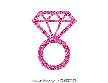 Hen Party Bachelorette vector element for cards, t-shirts, stickers, invitations. Pink diamond ring with glitter.