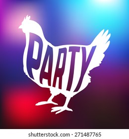 Hen party logotype with chicken silhouette and text. Vector illustration