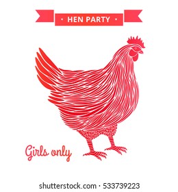 Hen party poster. Hen party logo with chicken. Hen party isolated on white.