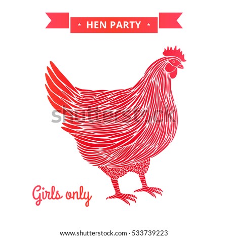 Hen party poster. Hen party logo with chicken. Hen party isolated on white.
