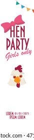 Hen party vector. Girls only. Banner template. Ladies night party. Good for banner, wristband template or billboard. Vertical banner.