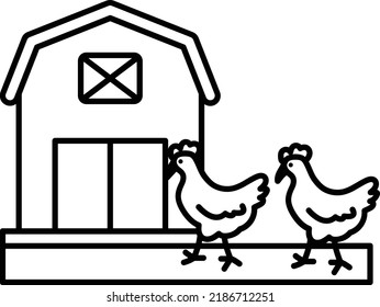 Hen Pecking outside Farm vector line icon design, Farming and Agriculture symbol, village life Sign, Rural and Livestock stock illustration, protein farm Concept