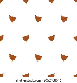 Hen Pixel Kunstmuster nahtlos. Hühnerpixeliger Hintergrund. Bauernvogel 8 Bit Textur. 
