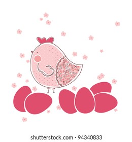 hen and red easter eggs
