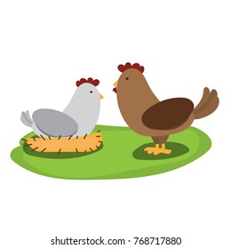 Hen And Rooster Cartoon Design 