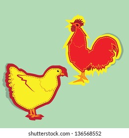 Hen and rooster fun stickers