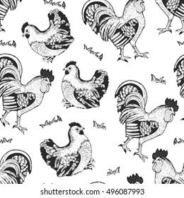 hen rooster graphic art pattern