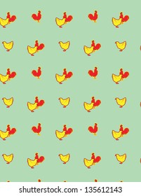 Hen and rooster seamless pattern