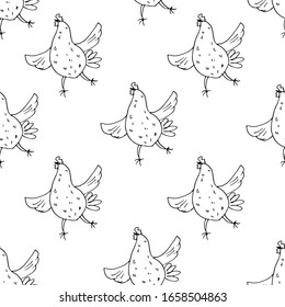 
Hen. Seamless pattern. Line art. 
