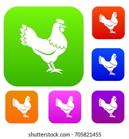 Hen set icon in different colors isolated vector illustration. Premium collection