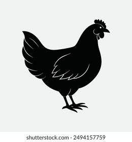 Ilustración de silueta de gallina, Clipart de dibujos animados, arte de línea, Diseño gráfico imprimible, gráficos de stock, archivo de arte digital, gallina Clipart, gallina de Vector, gallina de arte de línea, listo para imprimir, Descarga.