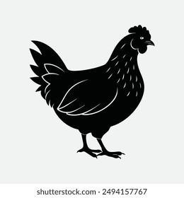 Hen Silhouett Illustration, Cartoon Clipart, Line Art, Printable Graphic Design, Stock Graphics, Digital Art File, Hen Clipart, Vector Hen, Line Art Hen, Print Ready, Download.