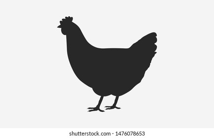 Hen Silhouette Isolated On White Background. Vector Poultry Farm Icon.