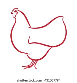 Hen silhouette red and white vector illustration
