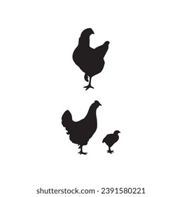 Hen silhouette set line art, Hen outline, Black and white, mother hen, mother and child hen