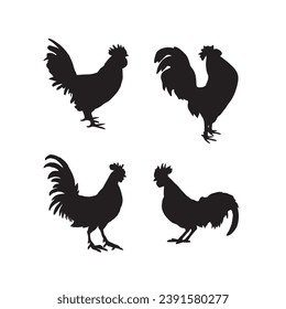 Hen silhouette set line art, Hen outline, Black and white, mother hen, mother and child hen