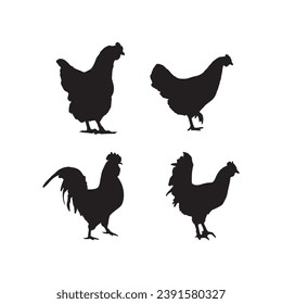 Hen silhouette set line art, Hen outline, Black and white, mother hen, mother and child hen
