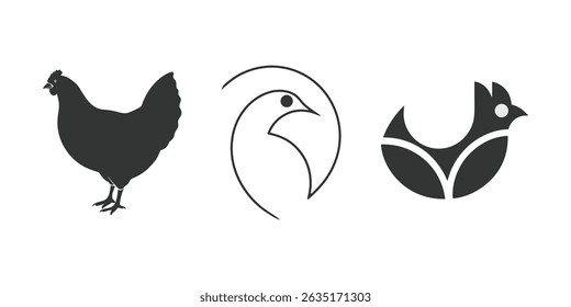 Hen silhouettes chicken,rooster,black isolated on white background. Creative silhoutte rooster icon logo design vector illustration art design