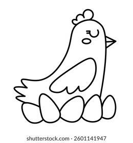 A hen with a simple hand-drawn outline. A charming and rustic spring or Easter design.