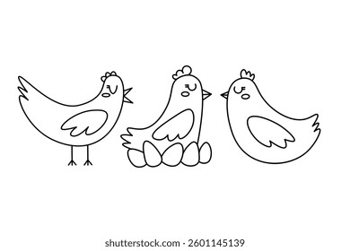 A hen with a simple hand-drawn outline. A charming and rustic spring or Easter design.